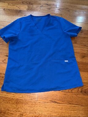 Figs Royal Blue V-Neck Short Sleeve Scrub Top